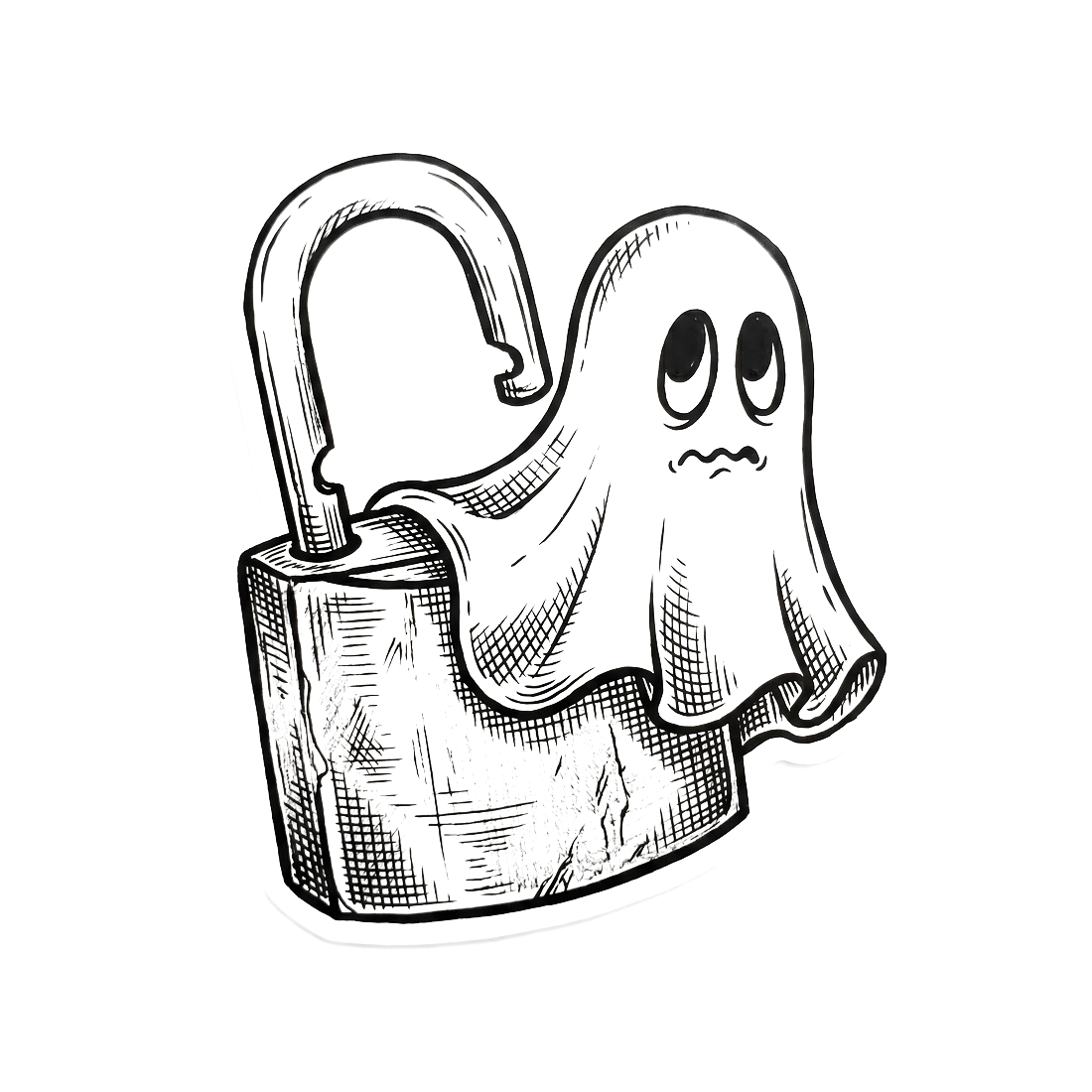 A padlock ghost standing guard over the vault